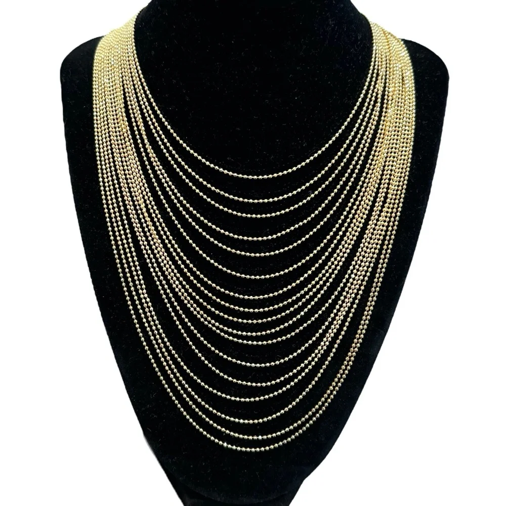 VINTAGE JOAN RIVERS 16 CHAIN SHINY GOLD TONE BALL CHAIN BEADED NECKLACE